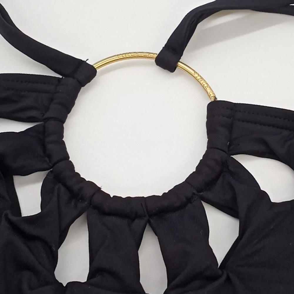 Vince Camuto Serengeti‎ Logo-Ring Cutout Halter Bikini Swim Top Black M